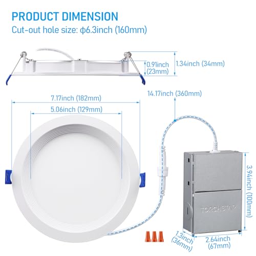 TORCHSTAR 8-Pack 5CCT 6 Inch Slim LED Recessed Lights, Anti-Glare, Aluminum