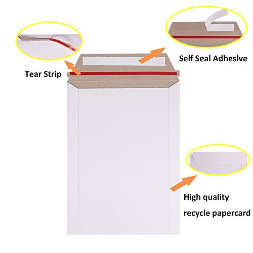 zmybcpack 100 Pack 6X8 inch Self Seal Photo Document Mailers Stay Flat White Cardboard Envelopes White Photography Mailers for CD, Photos, Document - size: 100 Pack 6X8 inch