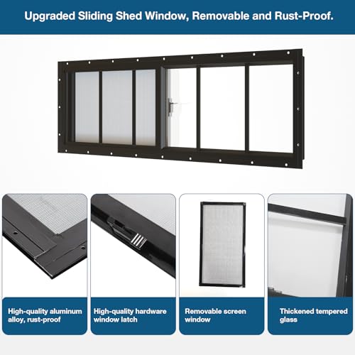 Yuzzy Shed Windows 2 Pack, 12"x36" Sliding Windows Transom Window with Tempered Glass and Removable Fiberglass Screen for Shed, Chicken Coop, Playhouse, Household, Garage, Barns (Black) - color: Black, size: 12"x36"