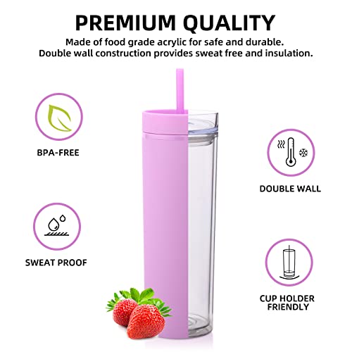 Volhoply 20oz Tumbler with Lid and Straw 8 Pack,Double Wall Plastic Skinny Tumblers Bulk,Reusable Travel Cute Coffee Mug,BPA Free Matte Acrylic Water Cups with Straw for Party,DIY Gift(Purple,8 Set) - color: Purple