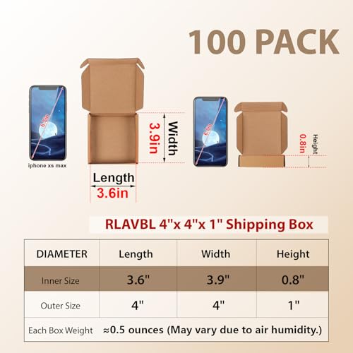 RLAVBL 4x4x1 Shipping Boxes Set of 100, Brown Small Corrugated Cardboard Box, Mailer Box - color: Brown, size: 4x4x1