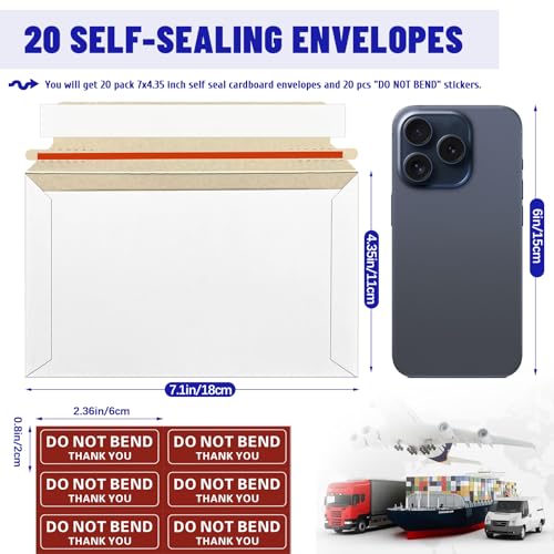 20 Pack 7x4.35 Inch Rigid Mailers,Self Seal Rigid Envelopes,White - color: White, size: 7x4.35 Inch