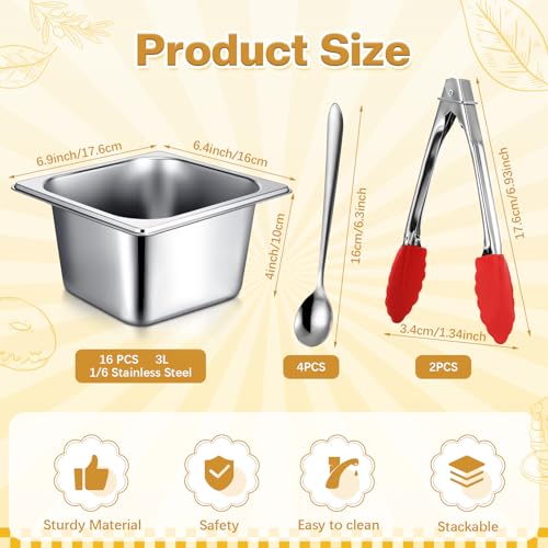 Rtteri 22 Pcs 1/6 Size Pan 4 Inch Deep Metal Hotel Steam Table Pan Bulk Set - size: 1/6 Size Pan 4 Inch Deep