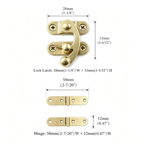 10 Sets Gold Right Latch Hook Hasp & Hinges Kit with Matching Screws - color: Gold