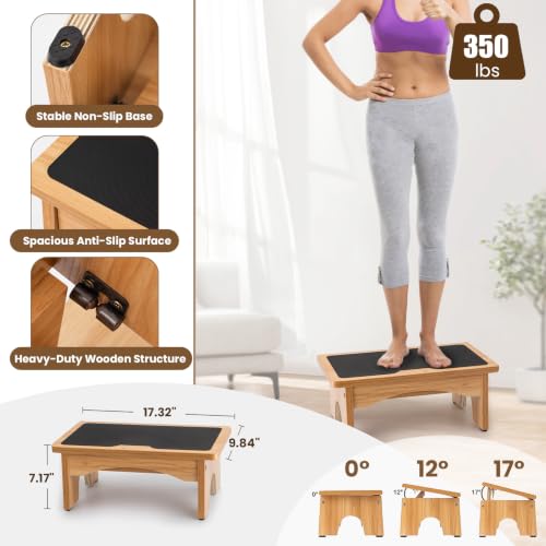 StrongTek Ergonomic Wooden Foot Stool Under Desk, 3 Angles, Non-Slip