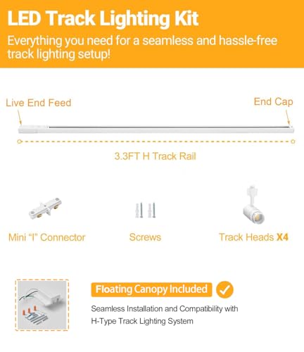 5 Color Zoomable LED Track Lighting Kit with 6.6FT H Track Rail & Canopy Connector, Modern Kitchen Fixtures, 12W White Light Heads - color: White, size: 4 Lights