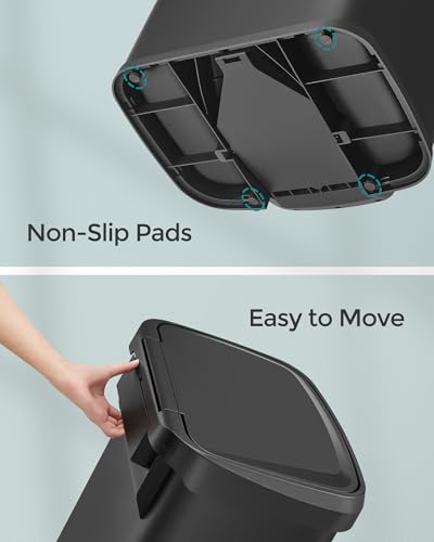 SONGMICS Kitchen Trash Can, 18-Gallon Stainless Steel Garbage Can, with Stay-Open Lid and Step-on Pedal, Soft Closure, Tall, Large and Space-Saving, Black ULTB520B68 - color: Black, style: 18 Gallons