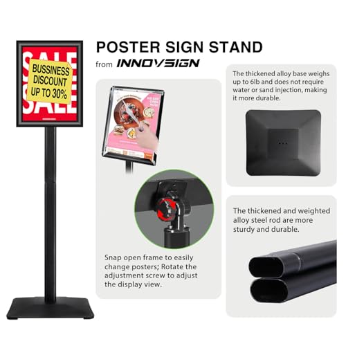 Heavy Duty Adjustable Pedestal Poster Sign Stand, Snap Open Signage Holder