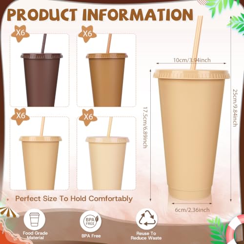 24 Pack Plastic Tumblers with Lids and Straws, Reusable Cups with Lids Plastic Colorful Cups for Parties Birthdays, Iced Coffee Cup Cold Drink Cups Bulk Tumblers (24 oz, Gradient Khaki Colors) - color: Gradient Khaki Colors