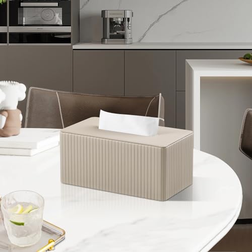 PU Leather Tissue Box Cover Rectangle (Beige, Inner Height 3.9") - color: Beige