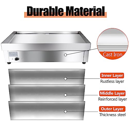 22" Commercial Electric Griddle,Electric Countertop Flat Top Griddle,110V 1600W Electric Flat Top Grill,Non-Stick Restaurant Teppanyaki Stainless Steel Grill,Adjustable Temperature Control - style: 22''