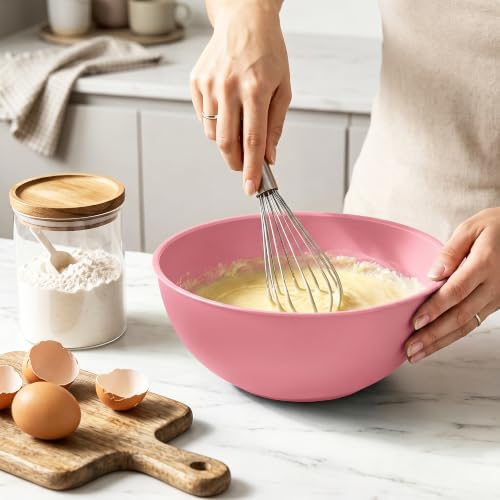 BoxedHome BPA Free Plastic Round Mixing Bowl with Lids, 12 Pack Nesting Bowls with Lids Set, Microwave and Dishwasher Safe Prep & Serving Bowls Great for Mixing, Baking, Serving (Pink, 12pcs) - color: Pink