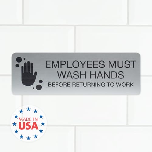 SBLABELS Employees Must Wash Hands Indoor Easy Adhesive Mount Door and Wall Sign for Restaurants and Small Businesses 3" x 9" - Silver - color: Silver, style: Employees Must Wash Hands