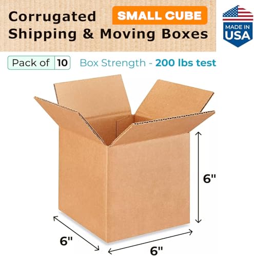 Small Cube Moving & Shipping Boxes 6x6x6 inches (10-Pack) - Extra Strength 200 lb vs Regular - Corrugated Moving Boxes - Box for Packaging Moving Supplies - Packaging Box by IDL Packaging - size: 6 * 6 * 6" (Small Boxes)