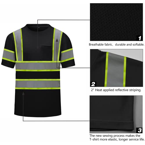 High Visibility Shirts Quick Dry Safety T Shirts with Reflective Strips and Pocket Short Sleeve Mesh Hi Vis Construction Work Class 2 Shirt for Men/Women Black,Medium - color: Black 03, size: Medium