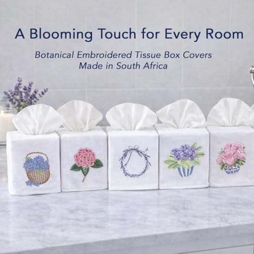 Jacaranda Living Square Tissue Box Cover, Linen/Cotton Fabric Tissue Holder, Decorative Cloth Tissue Cube Cover, Botanical Designs, Apple Blossom (White) - color: Apple Blossom (White)