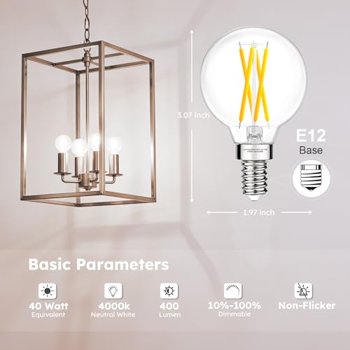 E12 G16.5 Globe LED Bulb, 4000K Neutral White Dimmable, 40W Equivalent - color: 40w Neutral White, size: 6 Pack