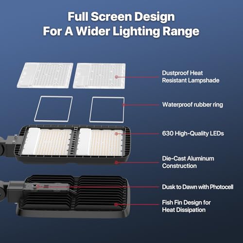 Kifflux 400W LED Parking Lot Light, Pole Light with Dusk to Dawn Photocell - size: 400watt 1pack