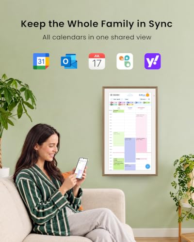 Apolosign 21.5-inch Digital Calendar, No-Subscription, Smart Wall Planner with Calendar Sync, Chore Chart, Meal, Apps & Dashboard, Electronic Touchscreen Display for Family Schedules, Dual Mode (Teak) - color: Teak
