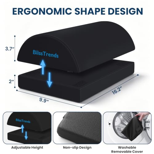 BlissTrends Foot Rest Under Desk, Foot Stool with 2 Adjustable Heights - color: Black, size: Large