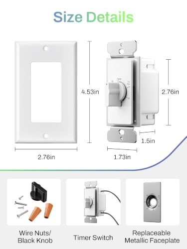 BN-LINK Bathroom Fan Timer Switch for Lights Exhaust Fan Heater, No Neutral - size: Spring Wound (60 Minutes)