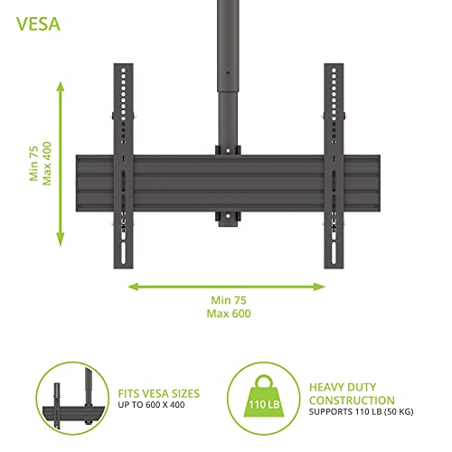 Kanto CM600SG Stainless Steel Outdoor Ceiling TV Mount for Most 37" - 70" TVs - Supports TVs up to 110lbs - Can Extend up to 66.3” in 2" increments - 360˚ Rotation - Max VESA 600x400 - style: Outdoor - For 37" to 70" TVs - Black