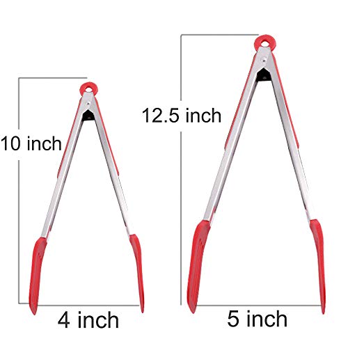 Cooking Tongs 9" and 12" Stainless Steel Kitchen Silicone Serving Tongs - color: Red, size: 9 & 12 inch