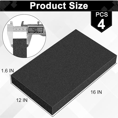 ToLanbbt Polyurethane Foam Sheets, 4P 16 x 12 x 1.6 Inch Cuttable Tool Box Case Foam Inserts Paddings, Black Cushion Packing Pads for Case Toolbox Game Box Craft Camera Storage - size: 16 x 12 x 1.6 IN
