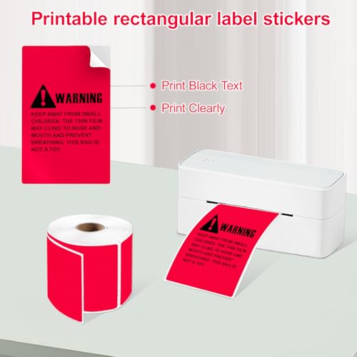 3 X 5 Inch Printable Waterproof Rectangle Color Coding Labels, 300 Per Roll Adhesive Color Coding Stickers for Bar-Codes, Address, Small Business Labeling, Red - color: Red