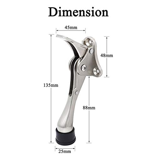 Kickdown Door Stop Door Holder semi-Automatic Doorstop 4-Inch Hands-Free Open with Spring Lever Rubber Tip Satin Nickel - color: Satin Nickel