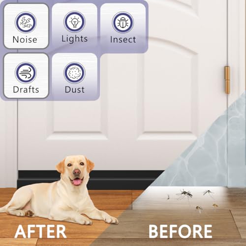 3Pack Door Draft Stopper,Adjustable Door Sweep for Bottom of Door,Silicone Weather Stripping Door Bottom Seal Blocker Air Noise,Under Door Gap Filler for Interior/Exterior Door - color: Black, size: 39" L-3Pack