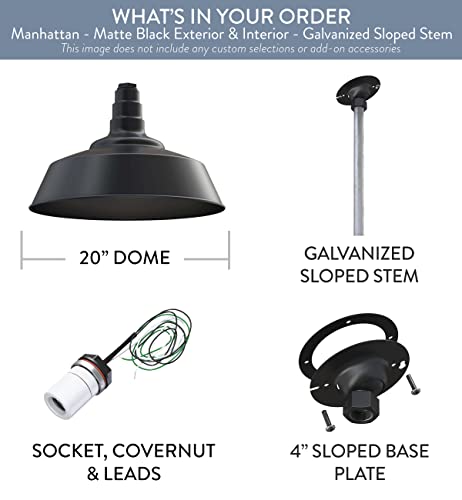 Industrial Pendant Light 20 Inch Extra Large Steel Warehouse | Matte Black - color: Matte Black With Matte Black Interior, size: 12" Sloped Stem