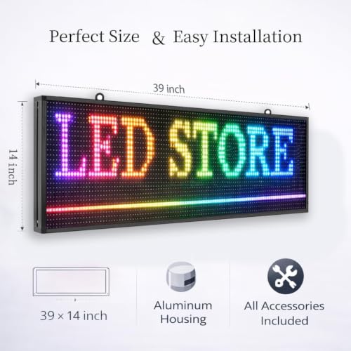 YHY P10 LED Sign 39"x14" Outdoor Waterproof LED Display, High Brightness WiFi Programmable Scrolling Message Board for Store, Restaurant, Advertising - size: 39x14 inch