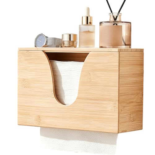 Wooden Paper Towel Dispenser Wall Mount or Countertop,with Lid - color: Wood