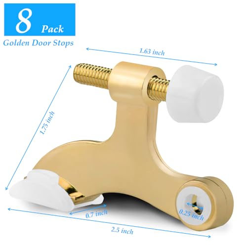 OBTANIM 8 Pack Hinge Pin Door Stopper Heavy Duty Metal Adjustable Door Stops with Rubber Bumper Tips (Gold) - color: Gold