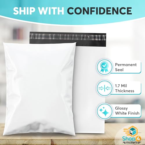 100 Count 7.5x10.5 Permanent Self Seal White Poly Mailers, 1.7 Mil - size: 100 Pack
