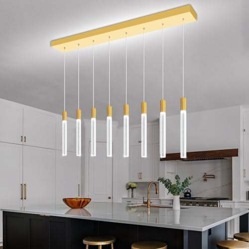 8-Lights Silver Hanging Pendant Light Modern Dimmable LED Crystal Chandeliers Bubble Crystal Pendant Light for Kitchen Island Dining Room Bedroom Living Room Over Table - color: Gold, size: Rectangle 8-Light