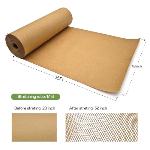 Honeycomb Packing Paper, 12" x 35' Honeycomb Cushioning Wrap Roll for Moving Shipping Packaging Gifts, Recyclable Honeycomb Paper Moving Supplies Bubble Paper Wrapping Protective Roll - size: 12" x 35'
