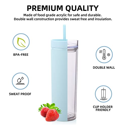 Volhoply 20oz Tumbler with Lid and Straw 8 Pack,Double Wall Plastic Skinny Tumblers Bulk,Reusable Travel Cute Coffee Mug,BPA Free Matte Acrylic Water Cups with Straw for Party,DIY Gifts(Blue, 8 Set) - color: Blue