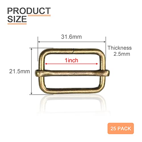 CooBigo 25 Pack 1 Inch Metal Adjustable Slide Buckles Tri-Glide Adjuster Suspender Strap Slider for Purse Bag Hardware Making Supplies Belt Backpack replacement Keeper(Bronze) - color: 1" Bronze 25pack, size: 1"(25mm)