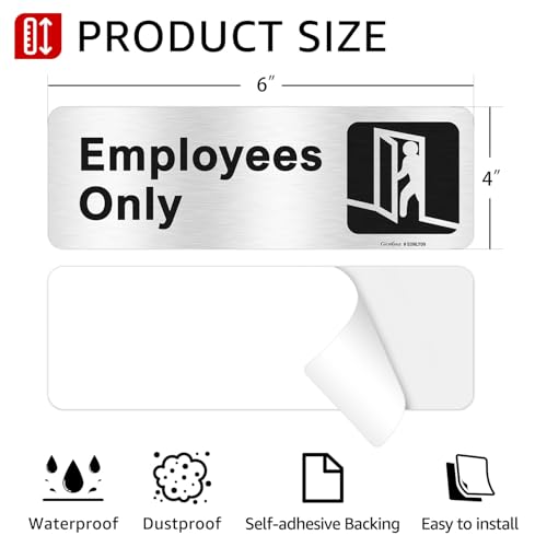 GicnKeuz Employees Only Sign,9 x 3 Inches Information Sign with Symbols,Brushed Aluminum Metal Signs With Self-adhesive, Waterproof,Ideal for Business, Public Restrooms, Restaurants, Hospitals, Offices, and Public Spaces. (4-Pack) - style: 9" x 3"-4 Pack