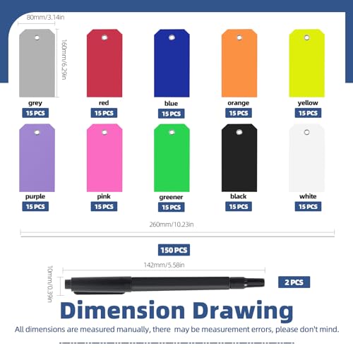 Glarks 152pcs 10 Colors 8 x 16cm Waterproof Writable Tags with String Set, PVC Shipping Tags, Heavy Duty Shipping Moving Tag, Blank Labeling Tag for Home, Office - color: 10 Colors