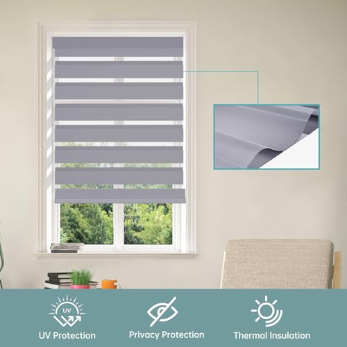 No Drill No Tools Cordless Zebra Blinds for Windows, Day & Night Dual Sheer Roller Shades,Easy Installation,Free-Stop Lift System, Dark Grey Privacy Blinds for Home,Custom Size. - color: Dark Grey, size: No Drill Installation-Custom Size