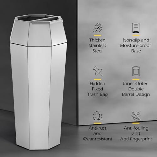 Dyna-Living Commercial Trash Can Large Stainless Steel Garbage Can with Lid