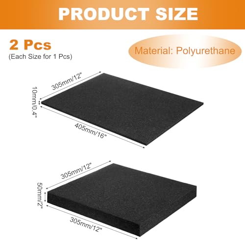 MECCANIXITY 2 Pcs Black Foam Inserts 12"Lx12"Wx2"T & 16"Lx12"Wx0.4"T - size: 12"Lx12"Wx2"T / 16"Lx12"Wx0.4"T