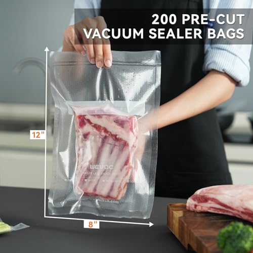 Wevac Vacuum Sealer Bags 8x12" 200 Quart for Food Saver, Suction Channel - size: 8"x12" 200 Count
