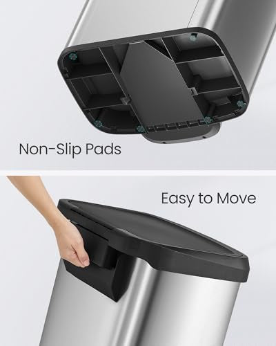 SONGMICS Kitchen Trash Can, 21 Gallon (80 L) Stainless Steel Garbage Can, with Stay-Open Lid and Step-on Pedal, Soft Closure, Tall, Large and Space-Saving, Silver and Black ULTB534E01 - color: Silver + Black, style: 21 Gallons