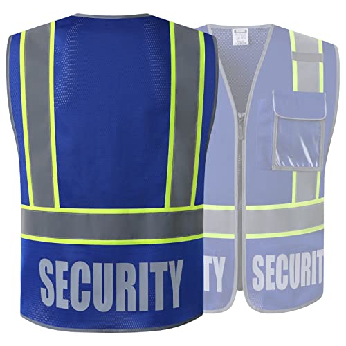 Security Vest for Men Women Reflective Safety Vest with 5 Pockets and Front Zipper Mesh High Visibility Vest (Blue-22, X-Large) - color: Blue, size: X-Large
