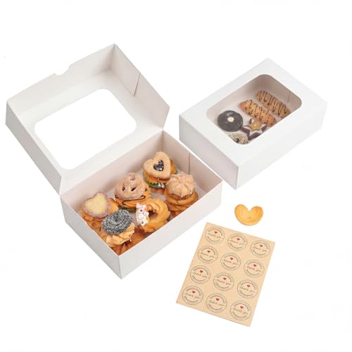 YEKTFS 24Pcs Cookie Boxes with Window, 9x6x3In Bakery Boxes for Gift Giving - color: White