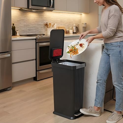 iTouchless 50 L / 13.2 Gal Slim Step Pedal Kitchen Trash Can | Odor Filter - color: Midnight Black